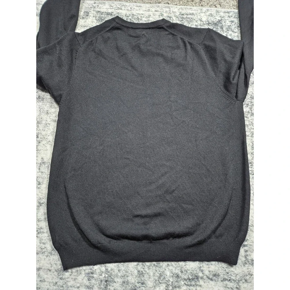 Brooks Brothers Sweater Mens Large Black Extra Fine Merino Wool V Neck Pullover